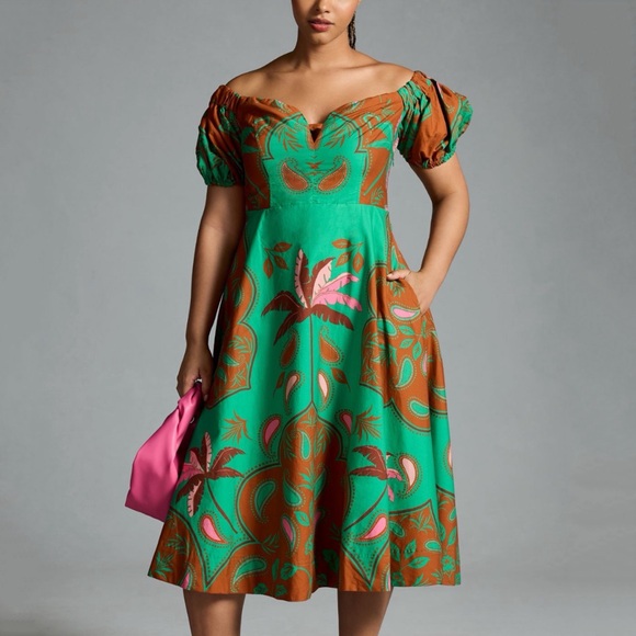 Anthropologie Dresses & Skirts - NWT Anthropologie Maeve Puff Sleeve Sweetheart Dress 6 P Petite Green